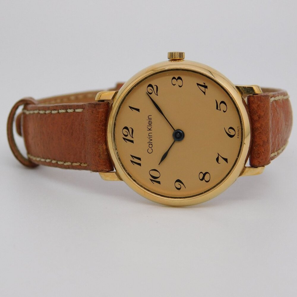 Calvin Klein FRANCE Genuine Leather Quartz Analog Women's Watch New Battery